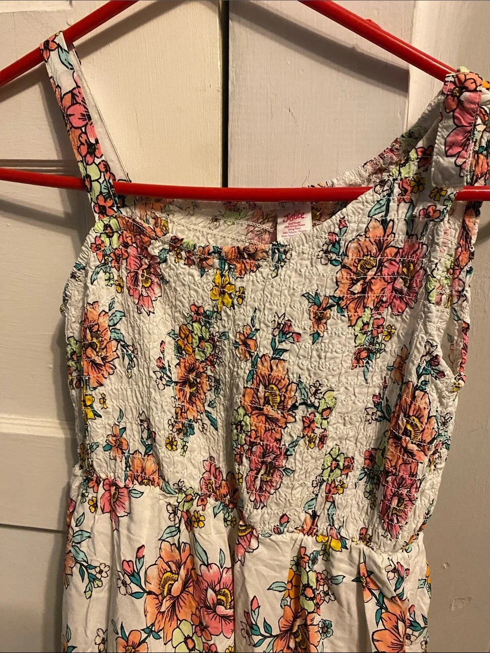 Justice White Floral Smocked Jumpsuit with Pink & Yellow Flowers